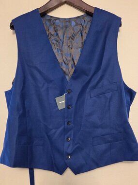 Indochino Waistcoat Blue 46 New With Tags Vest Formal Wool Cashmere Herringbone